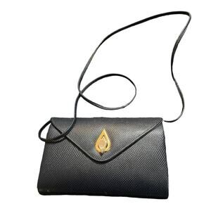 Vintage Dark Navy Blue Rush Hour Gold Accent Teardrop Front Lock Clamshell Purse